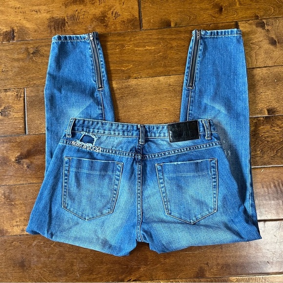 One Teaspoon Jeans Sz 27 Distressed Zip Ankle Low Rise Medium Wash Skinny Denim - Picture 4 of 11